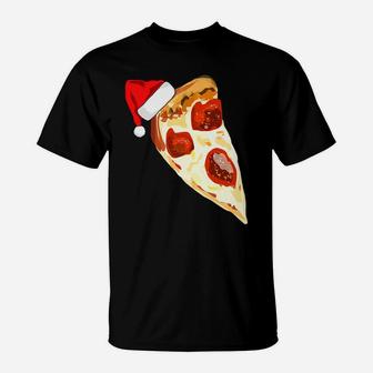 Funny Pizza Lover Santa Hat Christmas Pajama Pepperoni Gift T-Shirt | Crazezy CA