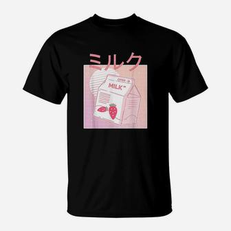 Funny Retro 90S Japanese Kawaii Strawberry Milk Shake Carton T-Shirt | Crazezy DE