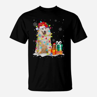 Funny Samoyed Christmas Light Dog Dad Dog Mom T-Shirt | Crazezy