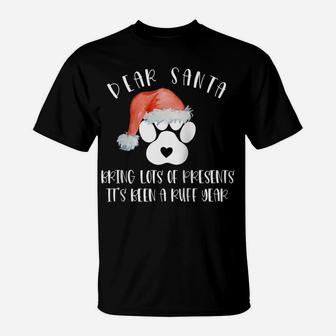 Funny Santa Hat Dog Cat Paw Print Tshirt Christmas Clothes Raglan Baseball Tee T-Shirt | Crazezy