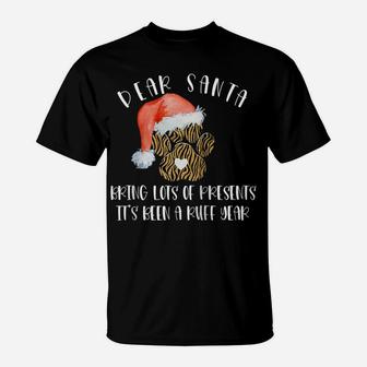 Funny Santa Hat Dog Cat Paw Print Tshirt Christmas Clothes Raglan Baseball Tee T-Shirt | Crazezy