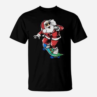 Funny Santa Skateboarding T-Shirt - Monsterry