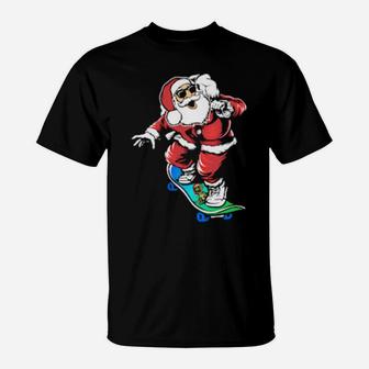 Funny Santa Skateboarding T-Shirt - Monsterry