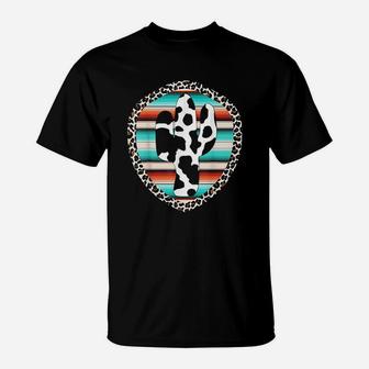 Funny Serape Cow Print Cactus Leopard Print Turquoise T-Shirt | Crazezy