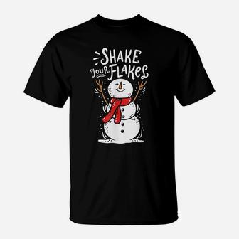 Funny Shake Your Flakes Cute Dancing Snowman Snowflakes T-Shirt | Crazezy AU