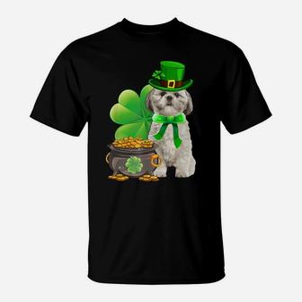 Funny Shih Tzu Dog Shamrock Irish Saint St Patrick Day T-Shirt | Crazezy