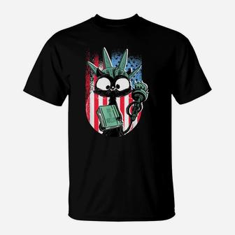 Funny Statue Of Liberty Cat | Liberkitty 4Th July Black Cat T-Shirt | Crazezy DE