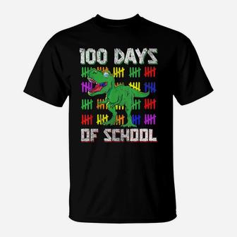 Funny Student Gift Dino T Rex Dinosaur 100 Days Of School T-Shirt | Crazezy UK