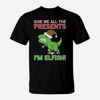 Funny T-Rex Christmas Xmas Pajamas I'm Elfish Family Group T-Shirt | Crazezy