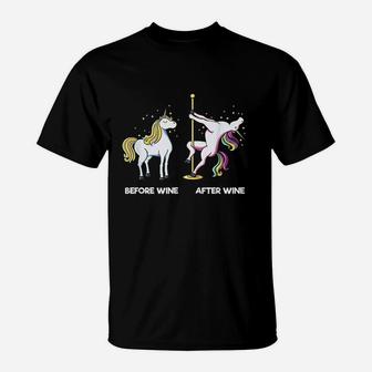 Funny Unicorn Before Wine After Wine Design Dancing Pole T-Shirt | Crazezy AU