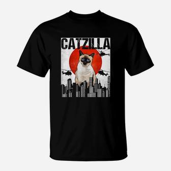 Funny Vintage Japanese Catzilla Siamese Cat T-Shirt | Crazezy DE