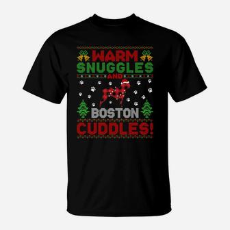 Funny Warm Snuggles Ugly Boston Terrier Christmas Sweatshirt T-Shirt | Crazezy CA