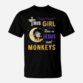 Funny Watercolor Girl Run On Jesus And Monkeys T-Shirt - Monsterry