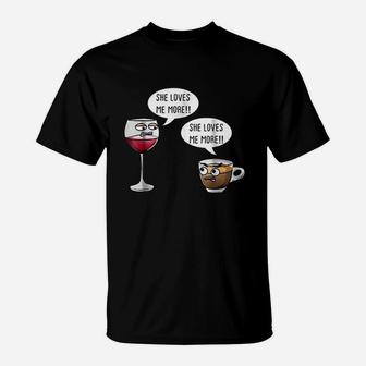 Funny Wine Vs Coffee T-Shirt | Crazezy