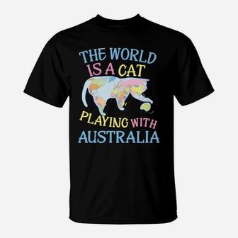 Funny World Is A Cat Playing Map T-Shirt | Crazezy CA