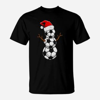 Funny Xmas Christmas Holiday Santa Snowman Ball Gifts Soccer T-Shirt | Crazezy