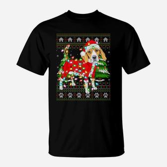 Funny Xmas Lighting Ugly Santa Beagle Christmas Sweatshirt T-Shirt | Crazezy