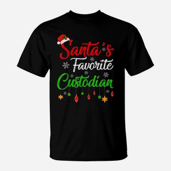 Funny Xmas Santa's Favorite Custodian Christmas T-Shirt | Crazezy