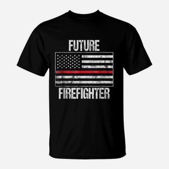 Future Firefighter Us Red Line Flag Fireman T-Shirt | Crazezy