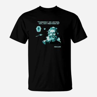 Galileo Zitat T-Shirt, Donner und Blitze, Schwarzes Herren Tee - Seseable