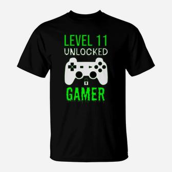 Gamer 11Th Birthday Funny Gift - Level 11 Unlocked Gamer T-Shirt | Crazezy