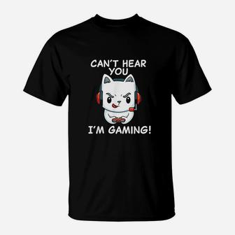 Gamer Cat With Headphones Cant Hear You Im Gaming T-Shirt | Crazezy DE