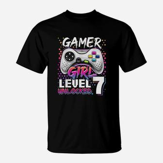 Gamer Girl Level 7 Unlocked Video Game 7Th Birthday T-Shirt | Crazezy CA