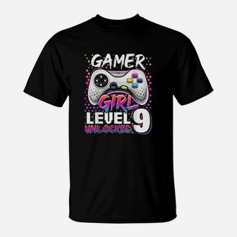 Gamer Girl Level 9 Unlocked Video Game 9Th Birthday Gift T-Shirt | Crazezy DE