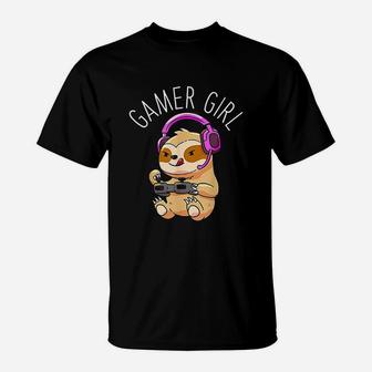 Gamer Girl Sloth Gaming Women Girls Gift T-Shirt | Crazezy UK