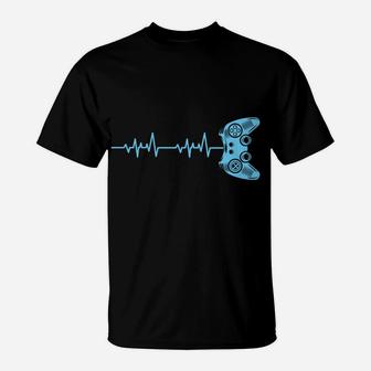 Gamer Heartbeat Lifeline Modern Video Game Controller Gift T-Shirt | Crazezy