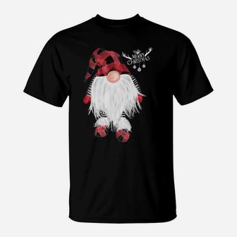 Garden Gnome Merry Christmas Red Buffalo Plaid Pajama T-Shirt | Crazezy DE