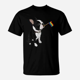 Gay Pride Flag Boston Terrier Dog LGBT Flag Pride T-Shirt - Seseable