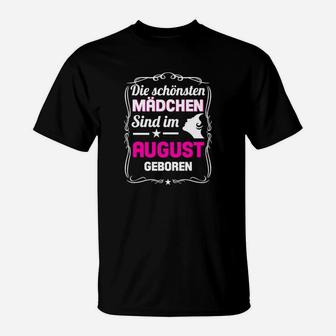 Geburtstags-T-Shirt für August Mädchen, Schwarzes Tee mit Aufschrift - Seseable