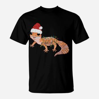 Gecko In Christmas Lights And Santa Hat Funny Gecko Graphic T-Shirt | Crazezy UK