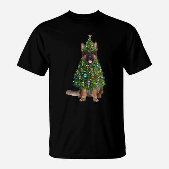 German Shepherd Christmas Tree Lights Shirt Funny Gift Xmas Sweatshirt T-Shirt | Crazezy