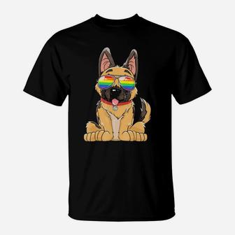 German Shepherd Gay Pride Flag Sunglasses Lgbt Puppy T-Shirt - Monsterry UK