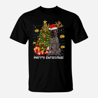 German Shorthaired Pointer Santa Christmas Tree Lights Xmas T-Shirt | Crazezy
