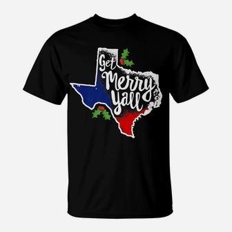Get Merry Y'all Texas Christmas Shirt Texan Flag Xmas Gift T-Shirt | Crazezy