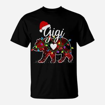 Gigi Bear Christmas Red Buffalo Plaid With Santa Hat Lights T-Shirt | Crazezy
