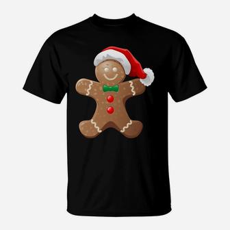 Gingerbread Man Cookie With Santa Claus Hat Christmas T-Shirt | Crazezy