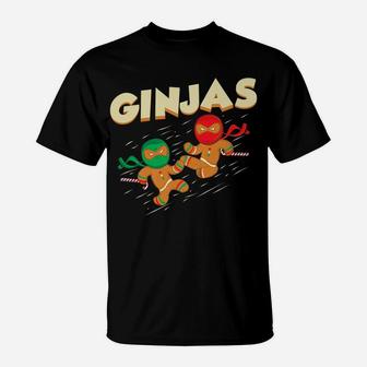 Ginjas Fighting Gingerbread Man Gift Ninja Cookie Christmas T-Shirt | Crazezy