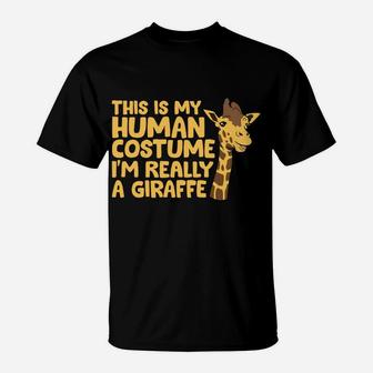Giraffe Costume Funny Kids Giraffe Gift I'm Really A Giraffe T-Shirt | Crazezy