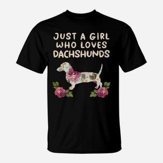Girl Loves Dachshunds Flower Weiner Sausage Dog Animal Gift T-Shirt | Crazezy AU