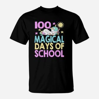 Girls 100 Magical Days Of School Unicorn Teacher Cute Gift T-Shirt - Seseable