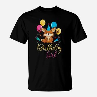 Girls Animal Lovers Birthday Girl Fox Themed B-Day Party T-Shirt | Crazezy UK