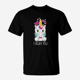 Girls Cute Unicorn I Heart You Gift For Valentines Day T-Shirt | Crazezy DE