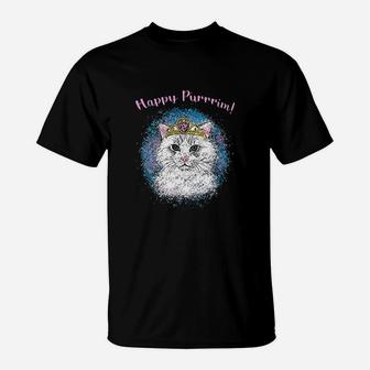 Girl's Happy Purrrim Purim Queen Esther Cat T-Shirt - Thegiftio