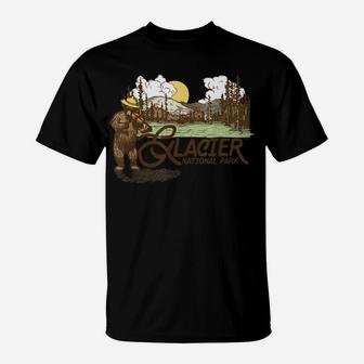 Glacier National Park Vintage Bear & Fiddle Funny Montana T-Shirt | Crazezy
