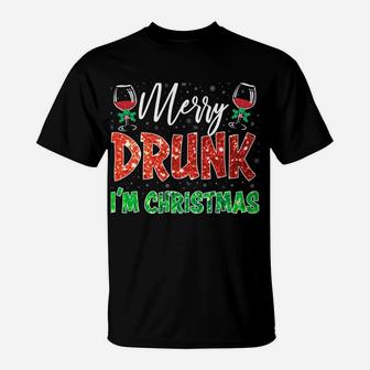 Glass Of Red Wine Merry Drunk I'm Christmas Funny Xmas Gift Sweatshirt T-Shirt | Crazezy