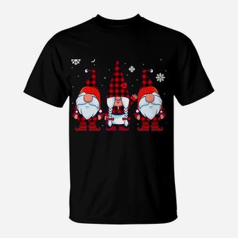 Gnome For The Holidays Buffalo Plaid 3 Gnomes Christmas Xmas Sweatshirt T-Shirt | Crazezy